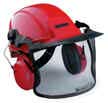 SHINDAIWA 50003 LUMBERJACK SAFETY HELMET SYSTEM WITH METAL MESH VISOR AND EAR MUFFS RED